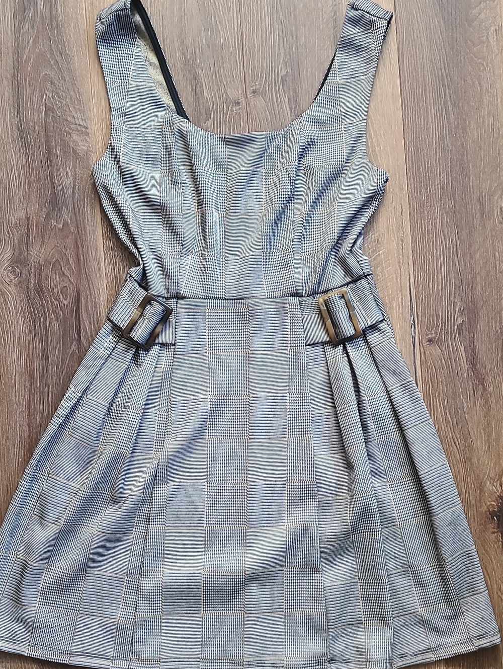 Plaid Fit-and-Flare Dress with Buckle Detail